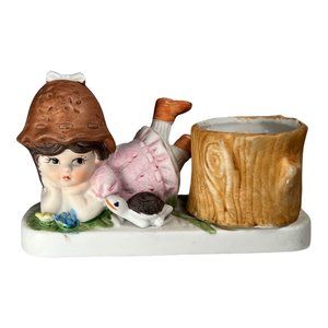 VTG 1982 W.A.Stratford‎ Bonnie Brite Porcelain Bisque Candle Holder turtle girl